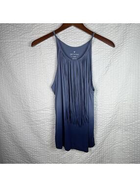 American Eagle Fringe Tank Top Blue Festival Cowboy  Western Cowgirl Boho Small